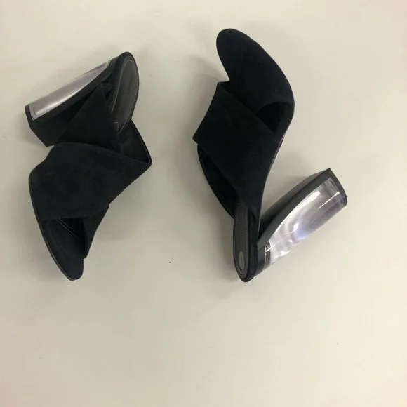 KENDALL+ KYLIE KARMEN SUEDE CRISSCROSS SLIP ON MULE CLEAR BLOCK HEELS SIZE 8 - Picture 8 of 8